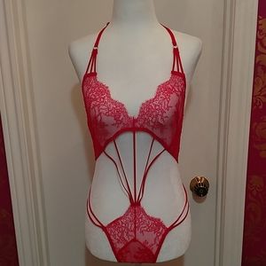 VS red lace bodysuit for intimate wear